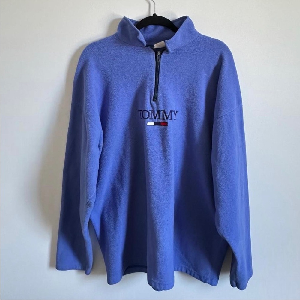 Vintage 90s Tommy Hilfiger Purple Blue Fleece 1/4 Pullover Sweatshirt
